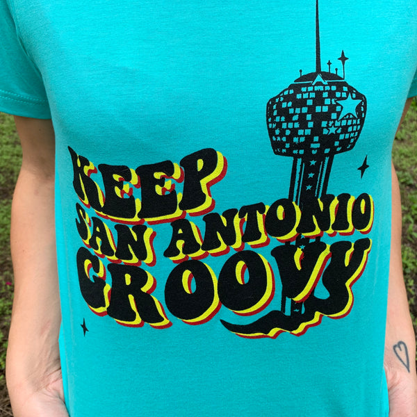 Keep San Antonio Groovy Unisex Tee - SeaGreen